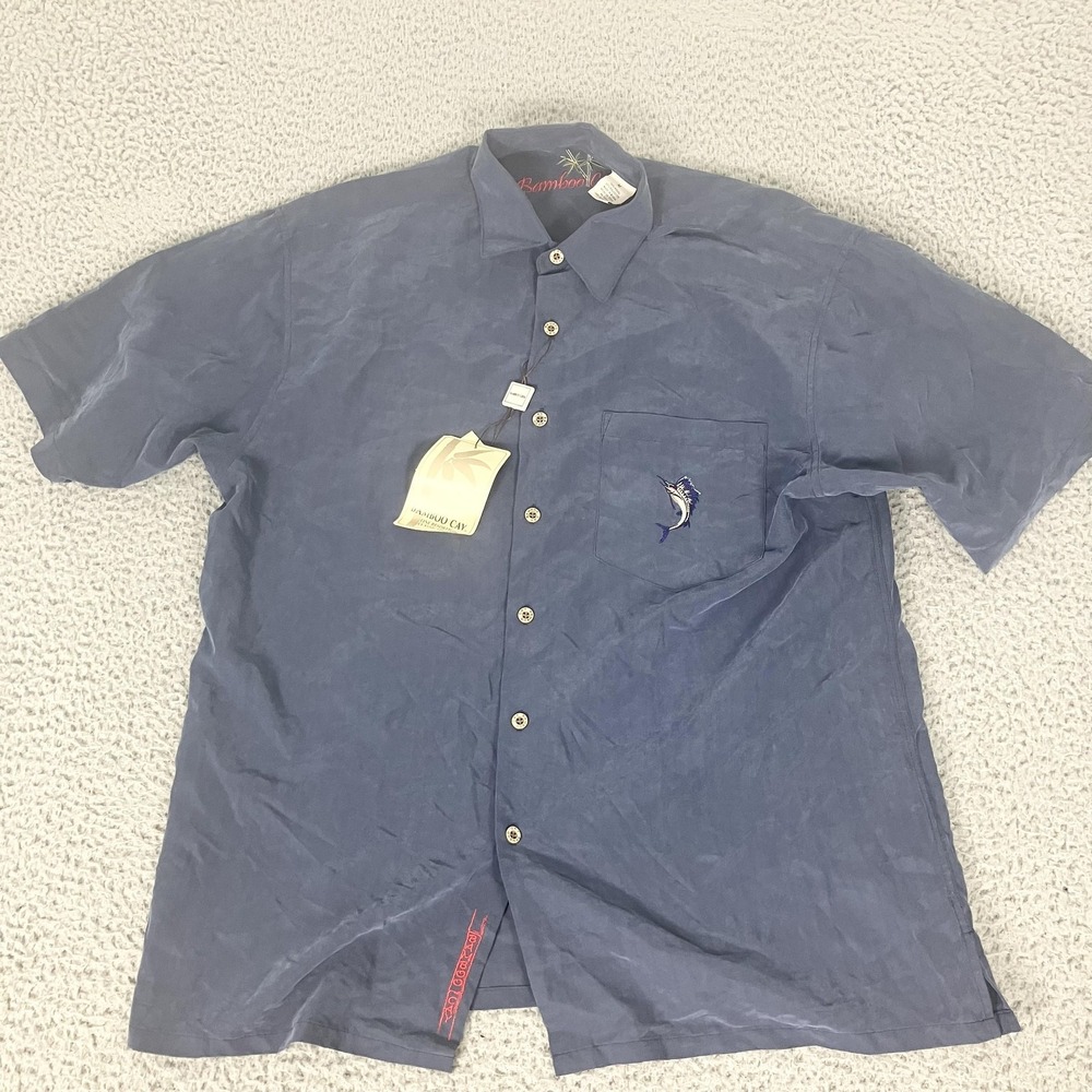Bamboo Cay Shirt Mens Medium Blue Marlin Embroidered Fishing Button-Up Resort